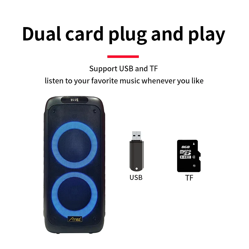Manufactory Price 2*8inch LED light Karaoke  AL08129C Wireless OEM Portable BT Party Speaker