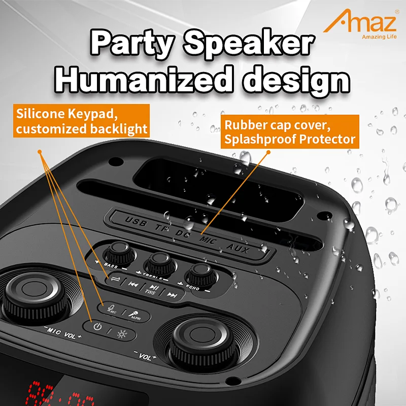 Manufactory Price 2*8inch LED light Karaoke  AL408DWireless OEM Portable BT Party Speaker