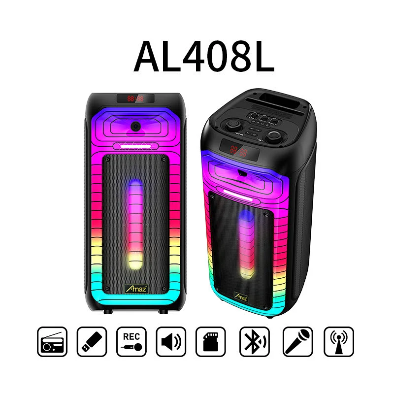 Manufactory Price 2*8inch LED light Karaoke AL408LWireless OEM Portable BT Party Speaker