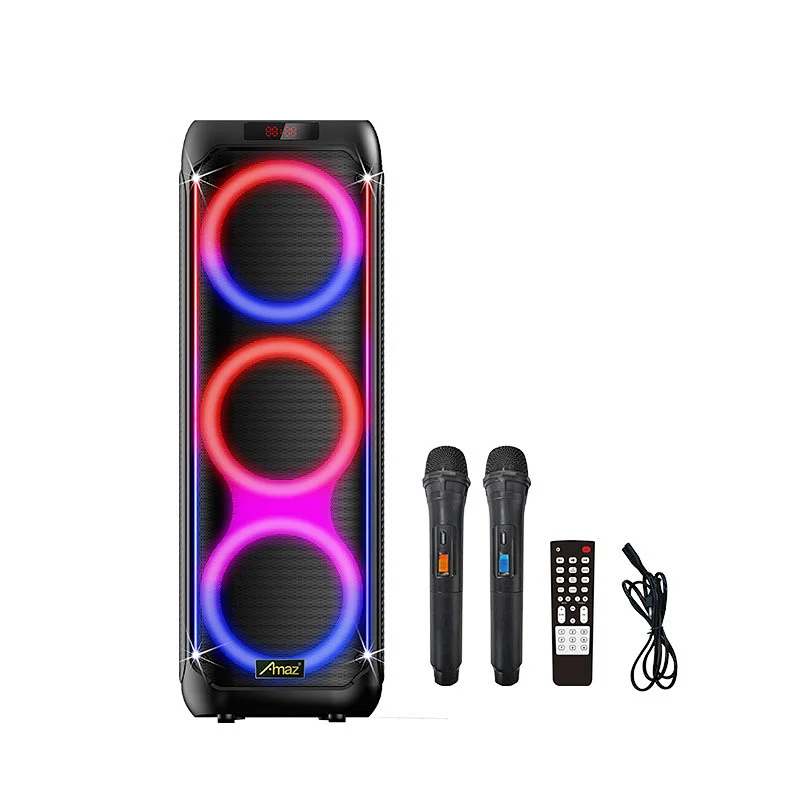 Manufactory Price 2*8inch LED light Karaoke  AL409Wireless OEM Portable BT Party Speaker