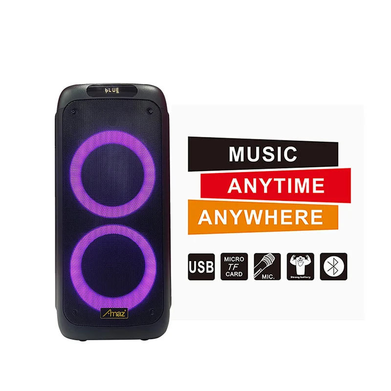 Manufactory Price 2*8inch LED light Karaoke  AL08129C Wireless OEM Portable BT Party Speaker