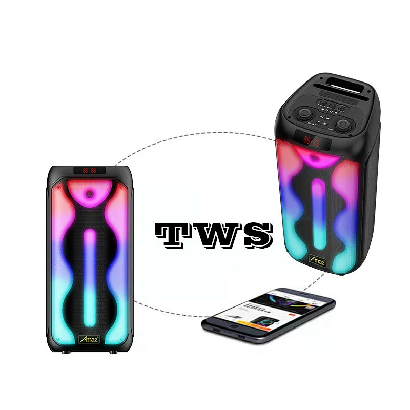 Manufactory Price 2*8inch LED light Karaoke  AL408DWireless OEM Portable BT Party Speaker