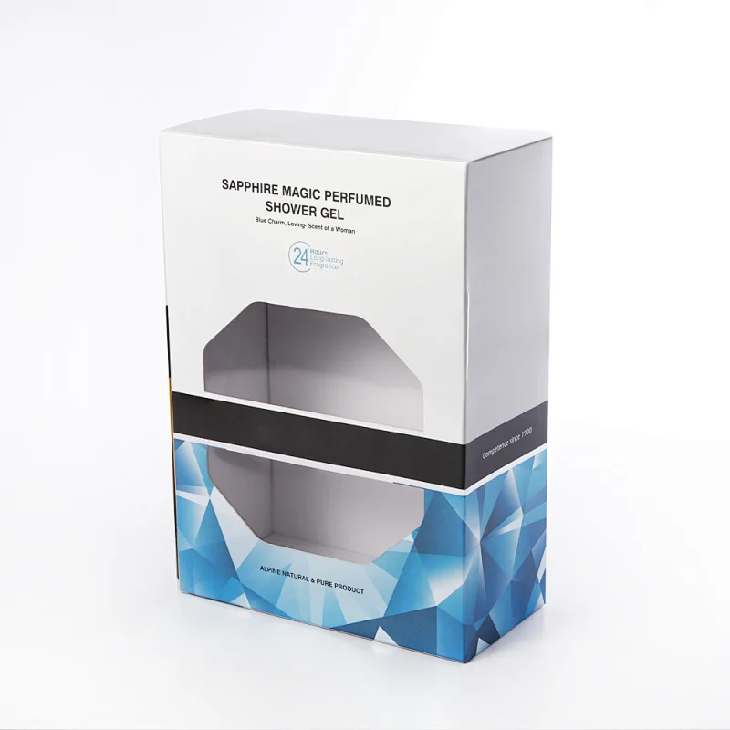 Factory Custom Printed Perfumed Shower Gel Brand Folding Coated Paper Packaging Box with PVC Window