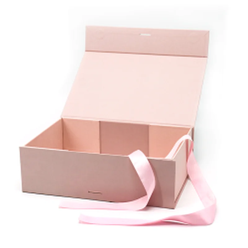wholesale custom luxury display packing wedding favour magnetic closure lid pink gift box with ribbon