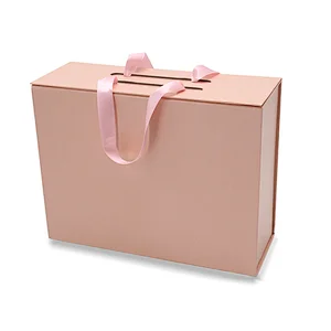 Hot Sale Recyable Customized Logo White Black Rose Gold Pink Big Magnetic Folding Box with Ribbon