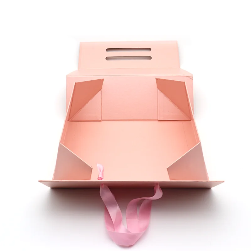 Hot Sale Recyable Customized Logo White Black Rose Gold Pink Big Magnetic Folding Box with Ribbon