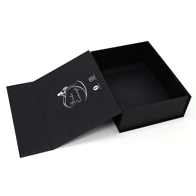 elegant luxury black magnetic folding gift boxes for hair bundles packing