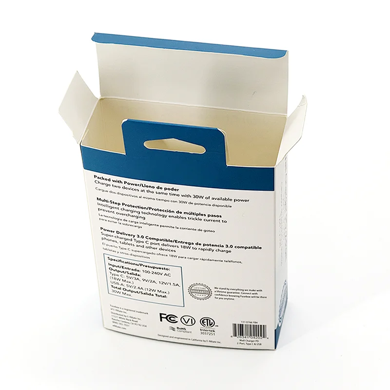 custom electronic device packaging box paper package box for mobile chargers