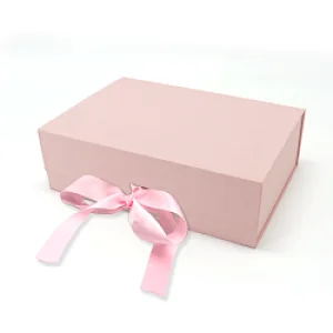 Hot Sale Recyable Customized Logo White Black Rose Gold Pink Big Magnetic Folding Box with Ribbon