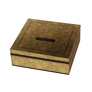 Custom high quality metallic golden paper 4C UV printed removable lid cardboard luxury handmade gift box