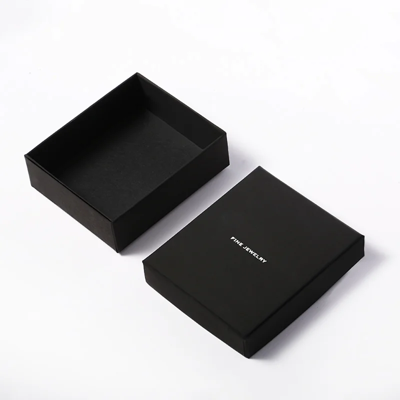 Small custom private logo printed black rigid paper packaging jewellery box