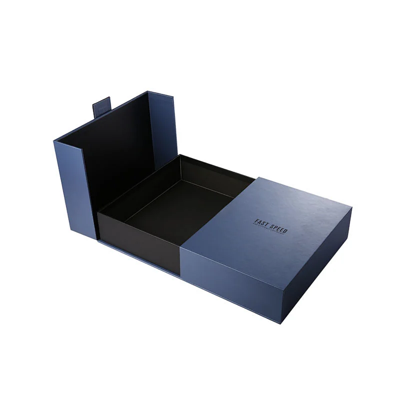 Custom stamping logo special rigid cardboard clamshell style luxury handmade packaging with satin ribbon gift box