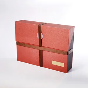 Custom stamping logo cardboard clamshell style luxury handmade packaging with satin ribbon gift box