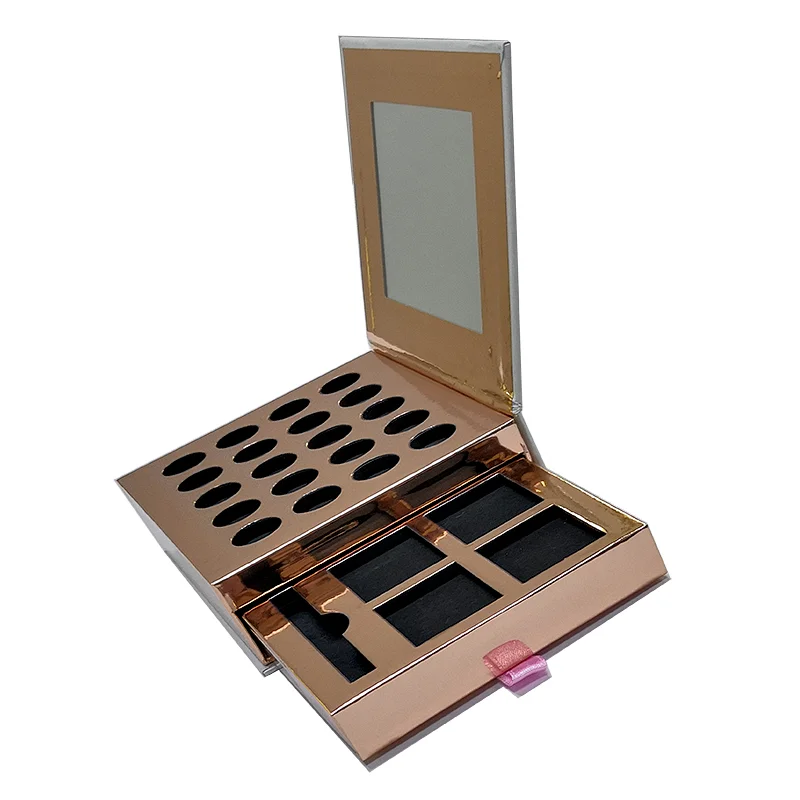 Hot sale metallic rose golden make up eyeshadow palette box color printing cosmetic eyeshadow palette package boxes