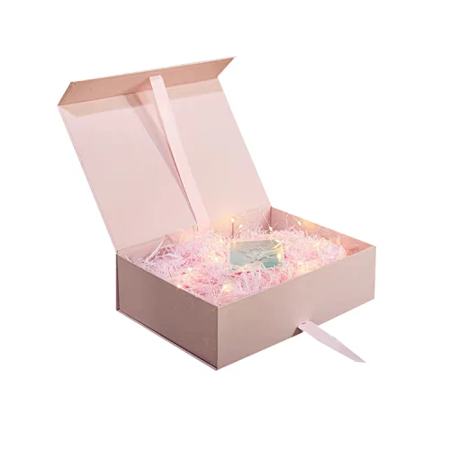Custom logo pink flip magnetic packaging cardboard clothes/apparel/garments clothing packing handmade box with ribbon