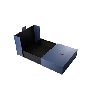 Hot Sales Dark Blue Double Door Open Magnet Flip Gift Packaging Box With Custom Logo Black Embossed