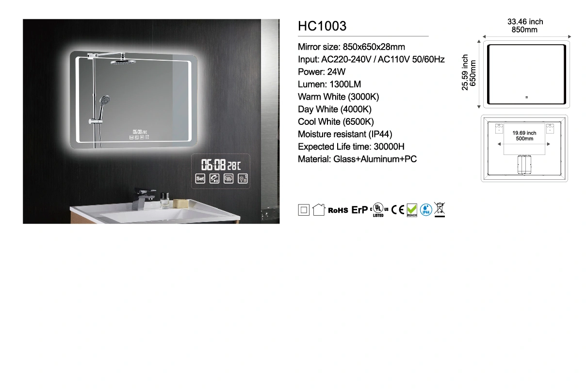 rectangular mirror with led light company