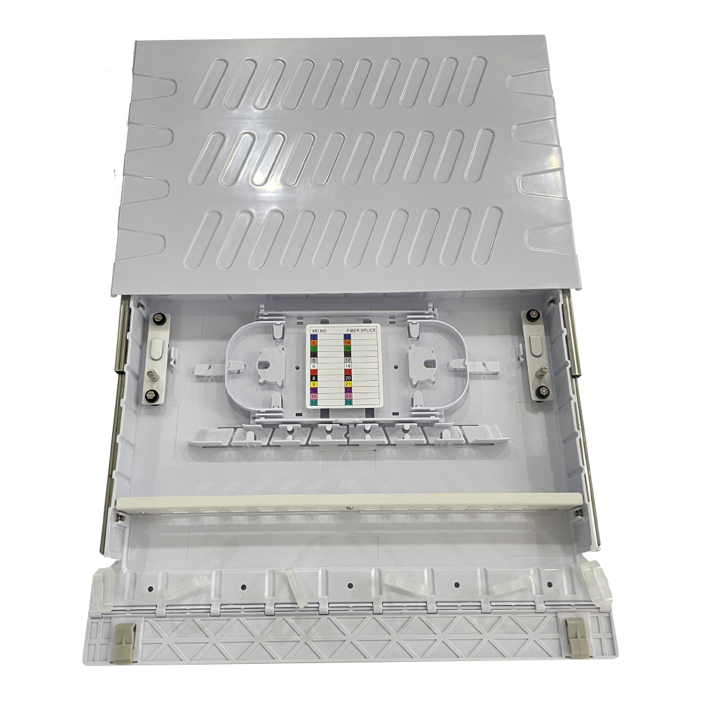 36 core 19 inch 1U Rack mount Drawer type Plastic Fiber Optic Patch Panel with plastic splice tray patch panel