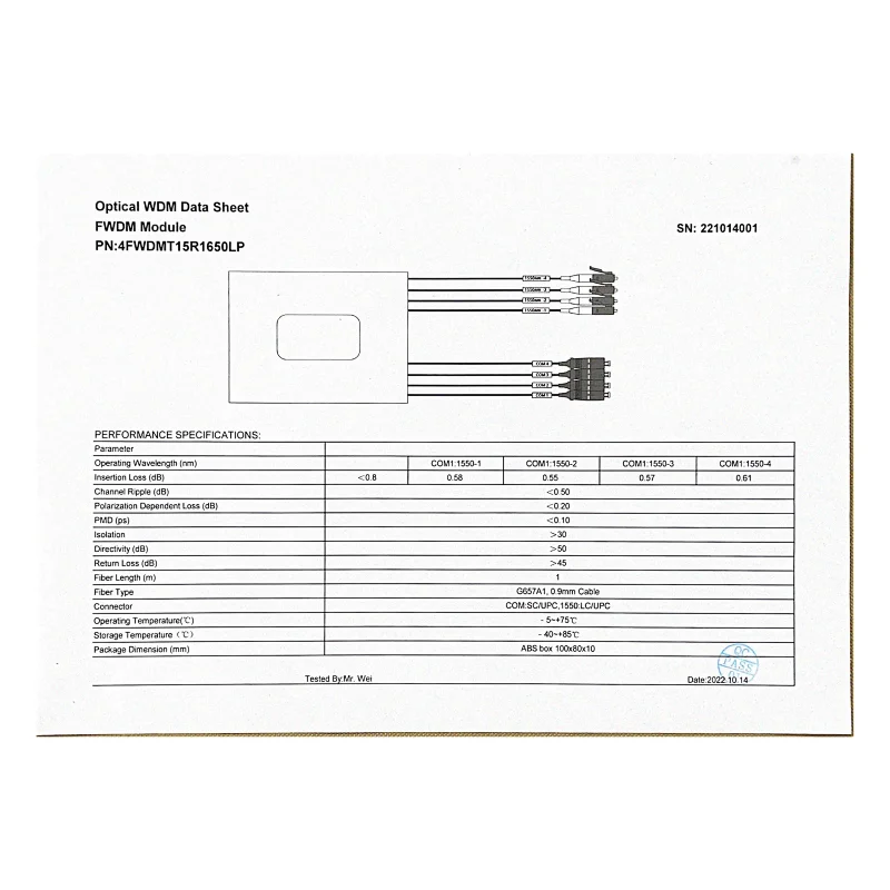 SC UPC LC UPC G657A1 0.9mm cable 4x4 Channel Fwdm Splitter Fiber Module Optic Equipment FWDM