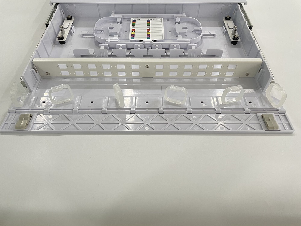 36 core 19 inch 1U Rack mount Drawer type Plastic Fiber Optic Patch Panel with plastic splice tray patch panel
