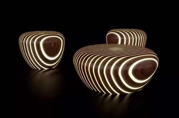Illuminated tables, chairs and benches
