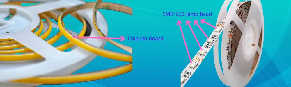 campare COB and SMD led strip lights difference