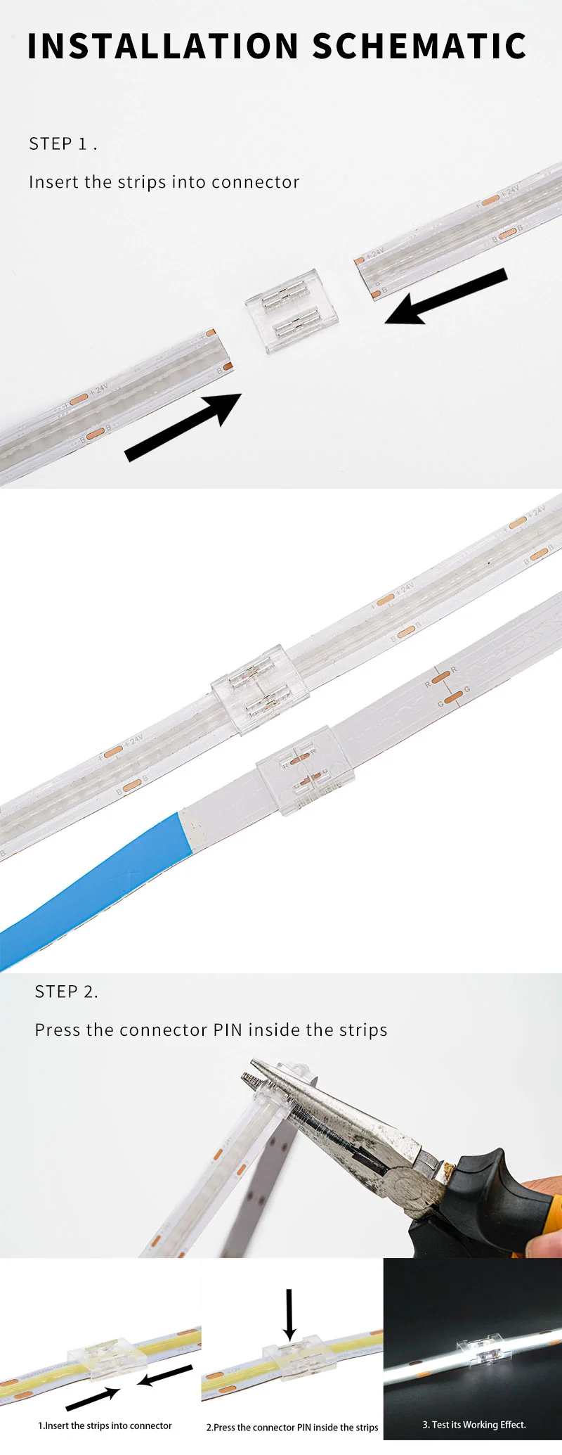 cob led strip lights connector