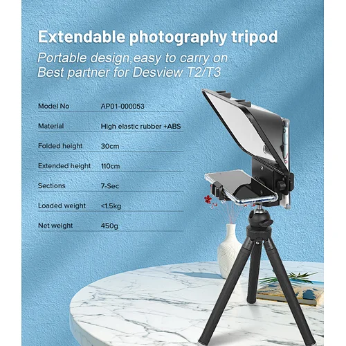 Desview extendable and portable photography tripod for T2/T3 teleprompter