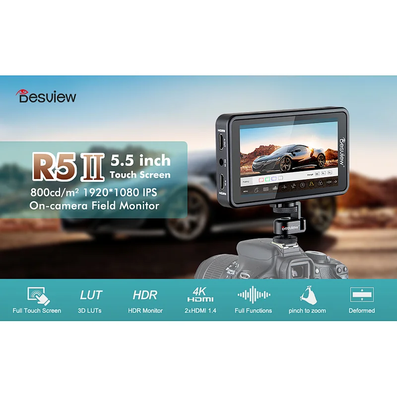 Desview R5II 5.5 inch Touchscreen On-Camera Field Monitor 1920x1080 IPS with HDR/Anamorphic/3D-Luts