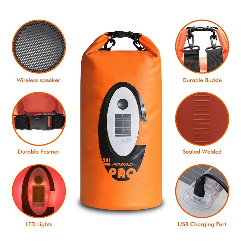 speaker dry bag, light dry bag, waterproof dry bag, packbag, party bag, outdoor bag, multifunctional dry bag, solar dry bag, power bank dry bag.