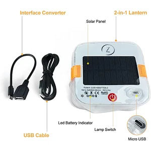 Ztarx New Design energy saving Rechargeable Led Solar Inflatable Camping Lantern Lights By Solar Panel And Usb Charging