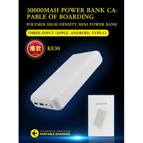 High capacity 30000mAh power bank three charging input long lasting