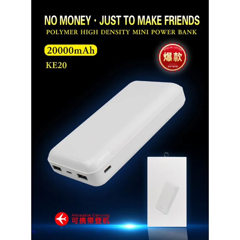 20000mAh polymer mini power bank long lasting sufficient capacity