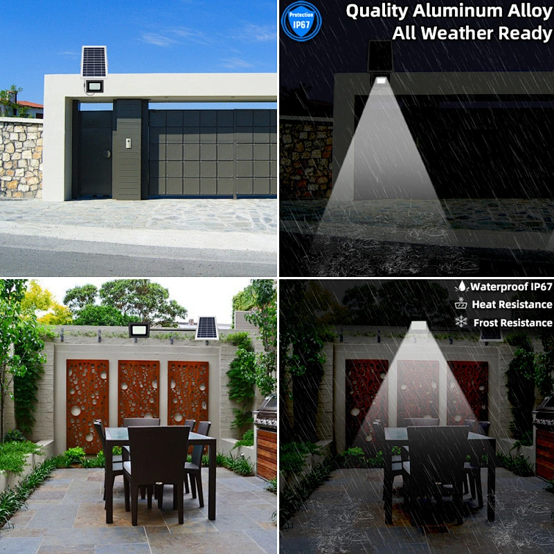 Solar Flood Lights Outdoor SunBonar Waterproof IP67 60LED Dusk to Dawn Solar Lights Outdoor Smart Remote Control Solar Powered Flood Light Solar Security Light for Yard Shed Pool Sign Barn Roof Garage