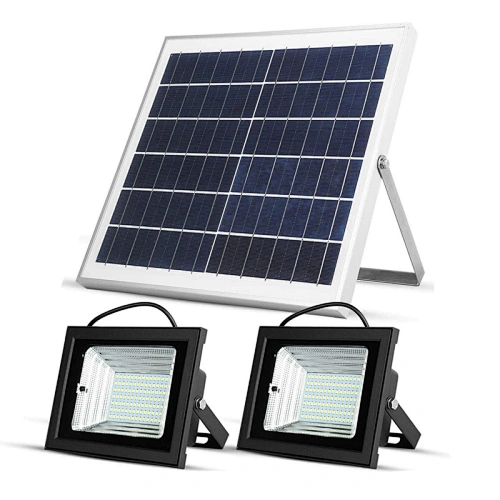 SunBonar Solar Flood Light with Remote Control Solar Lights Outdoor Time Setting Brightness Setting 2 lamp with one panel