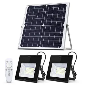 Solar Flood Lights Outdoor Indoor Dusk to Dawn with Smart Remote Control 22W Solar Panel Dual Head 70LED IP65 Waterproof Solar Shed Light for Garden Garage Path Pool Patio Sign Barn Driveway Backyard