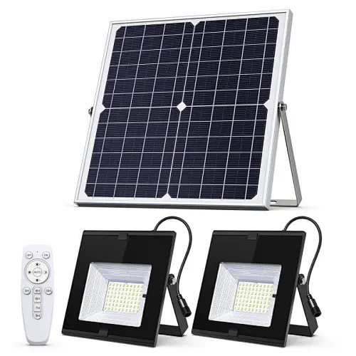 Solar Flood Lights Outdoor Indoor Dusk to Dawn with Smart Remote Control 22W Solar Panel Dual Head 70LED IP65 Waterproof Solar Shed Light for Garden Garage Path Pool Patio Sign Barn Driveway Backyard
