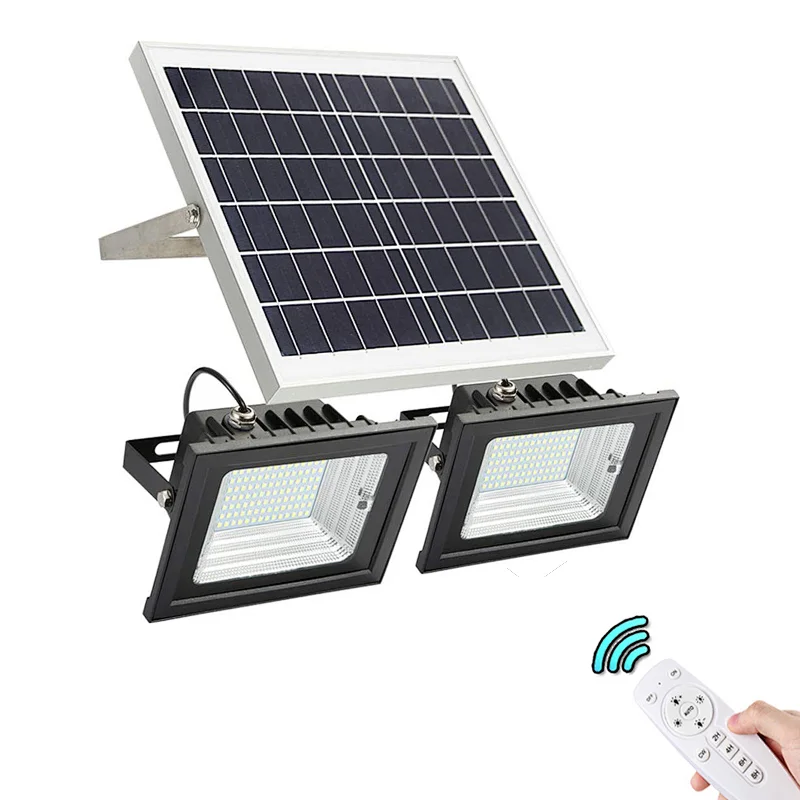 SunBonar Solar Flood Light with Remote Control Solar Lights Outdoor Time Setting Brightness Setting 2 lamp with one panel