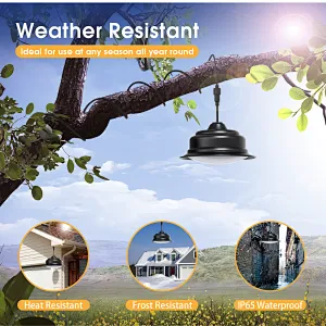 Solar Lights Indoor Outdoor Home  Dual Head Solar Pendant Light with Smart Remote Control Dual Color Switchable Brightness & Timing Adjustable Solar Ceiling Light for Shed Barn Yard Patio Porch