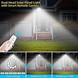 Solar Flood Lights Outdoor Indoor Dusk to Dawn with Smart Remote Control 22W Solar Panel Dual Head 70LED IP65 Waterproof Solar Shed Light for Garden Garage Path Pool Patio Sign Barn Driveway Backyard