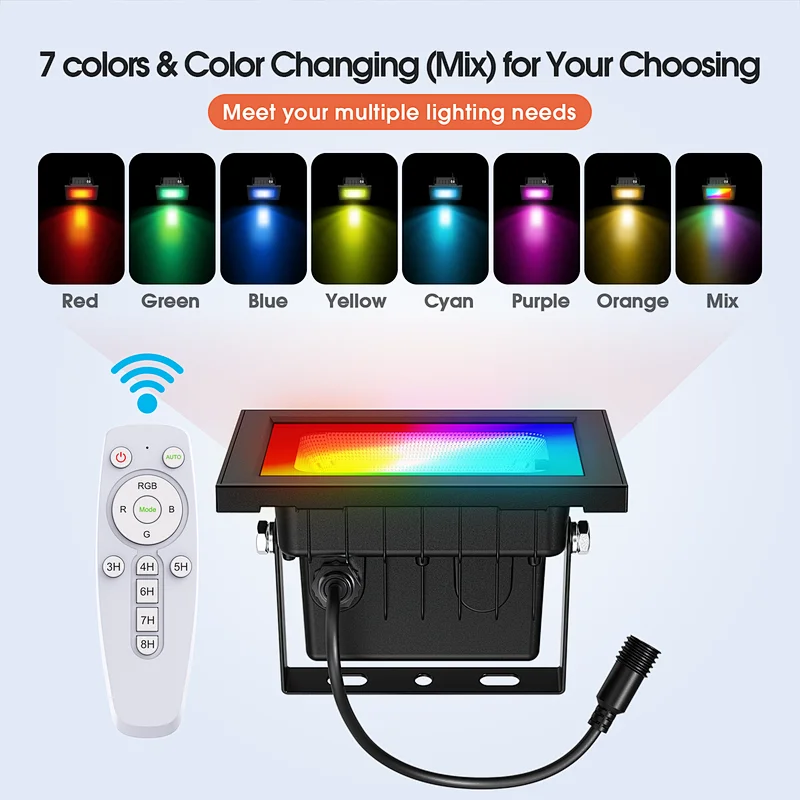 Solar Flood Light Solar Spotlights Outdoor 7 Singe Colors & Color Changing RGB with Remote Control 60LED IP67 Waterproof Solar Powered Landscape Spot Lights for Garden, Lawn, Patio, Tree, Yard