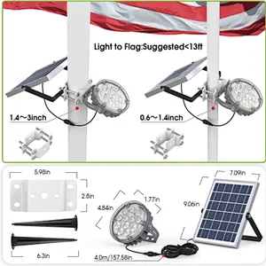 Solar Flag Pole Light Outdoor Dusk to Dawn Waterproof Batteries Replaceable Fits 0.6”-3” Flagpole Solar Powered Led Light White 6000K
