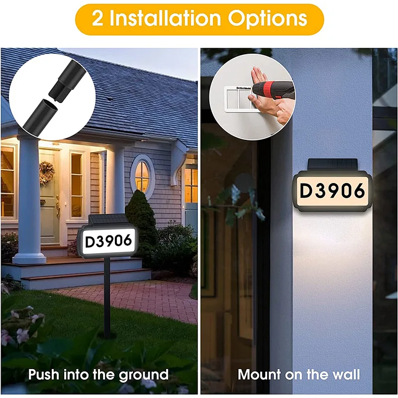 Solar House Numbers Address Sign, Tricolor & Brighter Address Plaque for Outside, 2 Installation Modes(Wall/Grassland) with Memory Function, Waterproof LED Lighted Signs for Yard Home Street