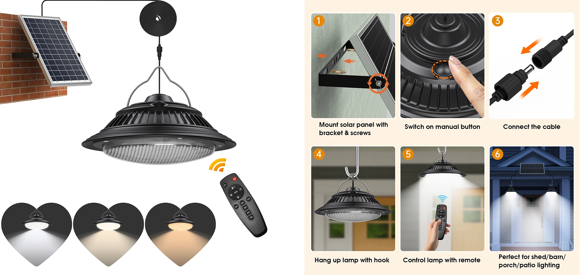 Solar Pendant Lights Indoor Outdoor with Remote Control