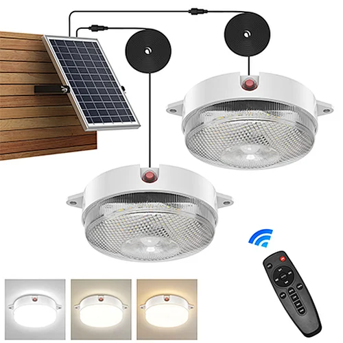 Sunbonar Solar ceiling Lights Indoor Motion Sensor, Brighter 3200K/4000K/6000K 5 Work Modes Solar Powered Pendant Lights Outdoor Home with Remote & Memory,120LED Daytime Available IP65 Dimmable Barn Lamp