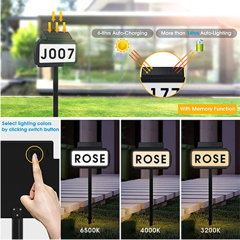 Solar House Numbers Address Sign, Tricolor & Brighter Address Plaque for Outside, 2 Installation Modes(Wall/Grassland) with Memory Function, Waterproof LED Lighted Signs for Yard Home Street