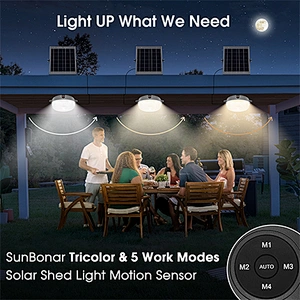 Sunbonar Solar Shed Lights Indoor Outdoor 3200K/4000K/6000K Daytime Available Solar Ceiling Light with Remote & Memory for outdoor and indoor lighting
