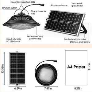 Solar Pendant Lights Indoor Outdoor with Remote Control, 120LEDs Solar Powered Shed Light IP65 Waterproof for Home Barn Chicken Coop Gazebo(Tricolor Light)