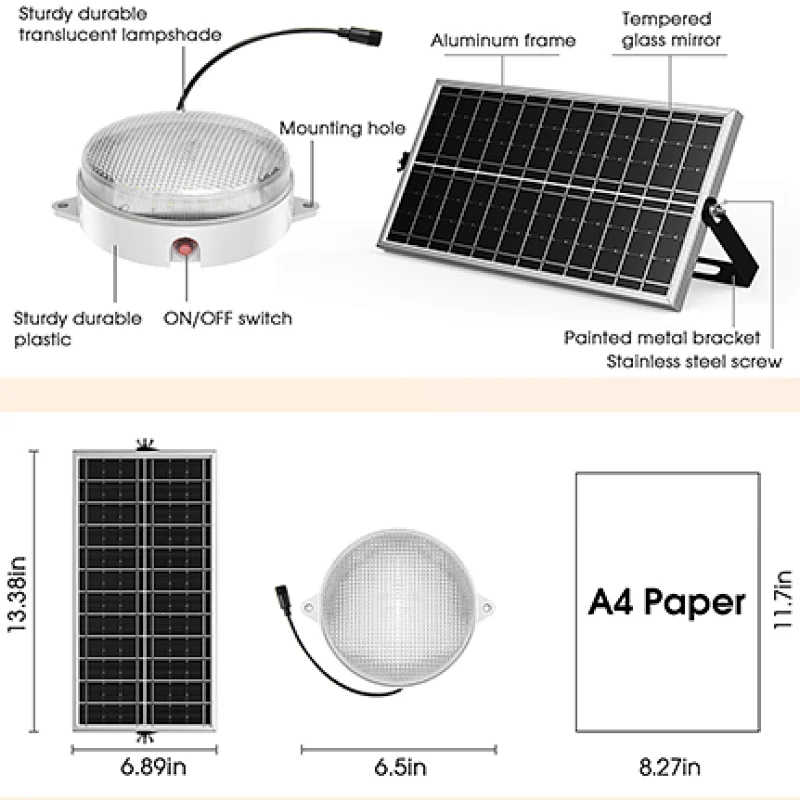 Sunbonar Solar Shed Lights Indoor Outdoor 3200K/4000K/6000K Daytime Available Solar Ceiling Light with Remote & Memory for outdoor and indoor lighting