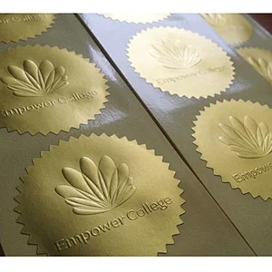 Self Adhesive Printing Logo Printed Custom Emboss Gold Foil Sticker